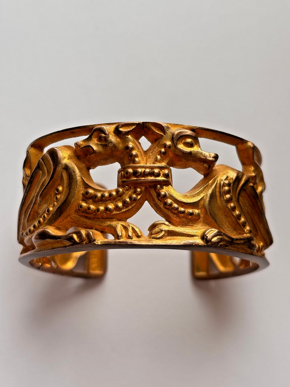 Arthus Bertrand Cuff Bracelet Gilt Bronze Griffin Dragon Vintage France Signed